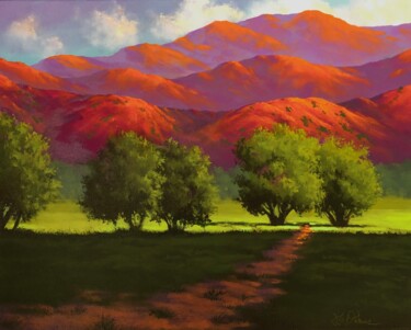 Malarstwo zatytułowany „Beyond the Trees II” autorstwa Joe A. Oakes, Oryginalna praca, Akryl Zamontowany na Drewniana rama n…