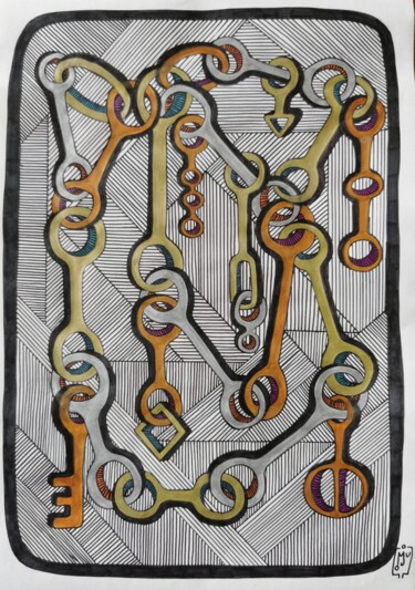 Dessin intitulée "BIG CHAINS" par Do.M.Ju, Œuvre d'art originale, Marqueur