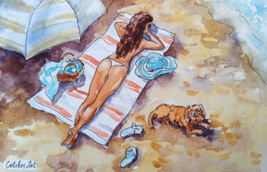 「Beach Painting Nude…」というタイトルの絵画 Tatiana Matveevaによって, オリジナルのアートワーク, 水彩画
