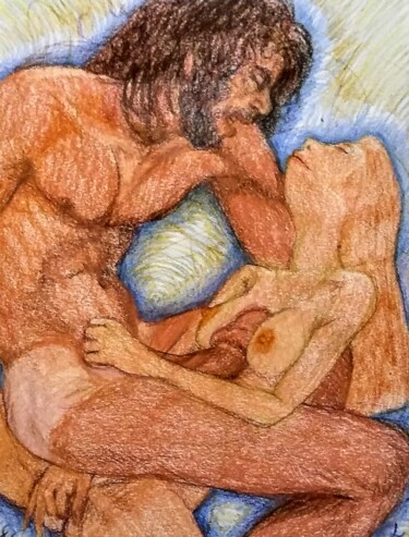 Lovers 134 图画 标题为“Lovers 134” 由Edwin Loftus, 原创艺术品, 粉彩 安装在其他刚性面板上
