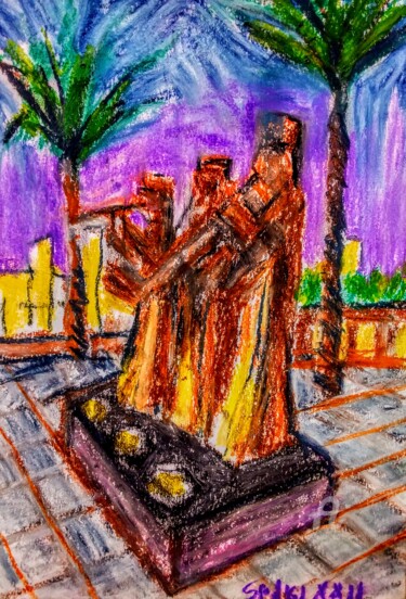 Te dire, Vinghthuitieme virtuel exposition "Trois musisienes Peinture intitulée "Te dire, Vinghthuit…" par Slobodan Spasojevic (Spaki), Œuvre d'art originale, Pastel