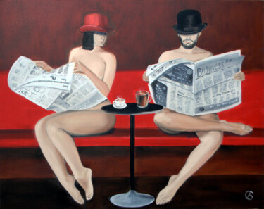Peinture intitulée "Morning News." par Svetlana Bagdasaryan, Œuvre d'art originale, Huile Monté sur Châssis en bois