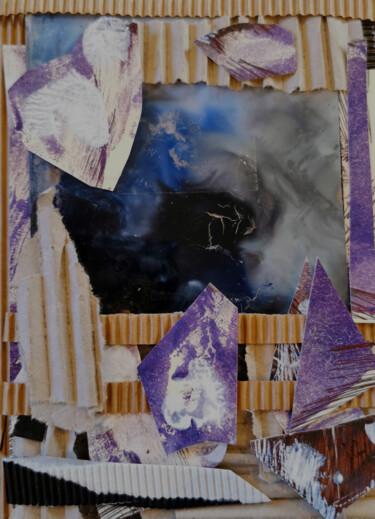 Collages intitulée "Au cœur de la nuit" par Muriel Cayet, Œuvre d'art originale, Collages Monté sur Carton
