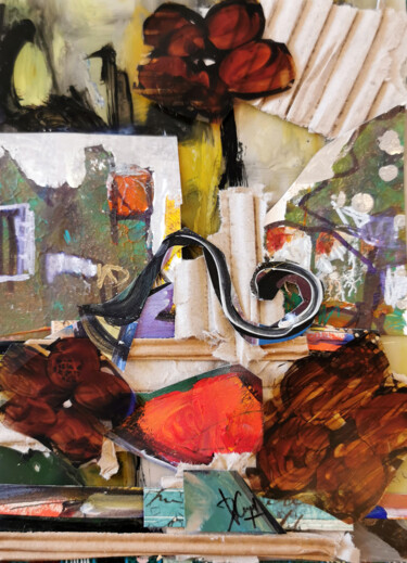 Collages intitulée "Ibis à la psyché" par Muriel Cayet, Œuvre d'art originale, Collages Monté sur Carton