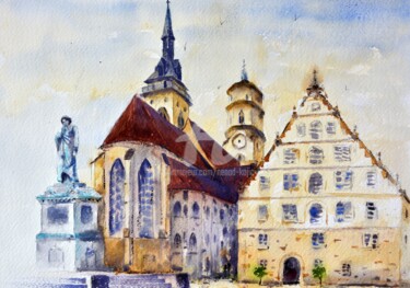 Schillerplatz chg. Stuttgart Germany 25x36 cm 2022 "Schillerplatz chg.…" başlıklı Tablo Nenad Kojić tarafından, Orijinal sanat, Suluboya