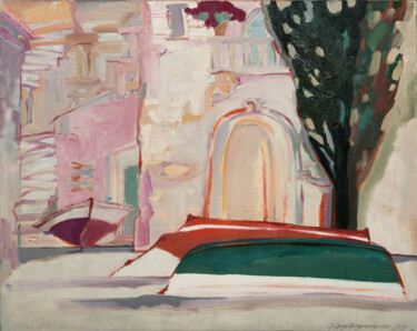 Painting titled "Boats on the embank…" by Elena Branovitskaya, Original Artwork, Oil