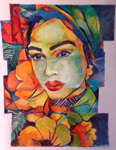 Dessin intitulée "Exotique" par Annie Predal, Œuvre d'art originale, Crayon