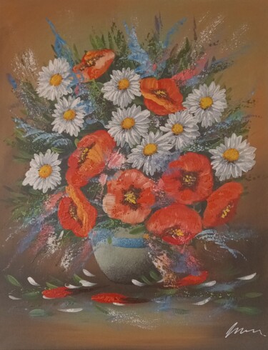 Flowers poppies and daisies oil painting on canvas 绘画 标题为“Flowers poppies and…” 由Filip Petrovic, 原创艺术品, 油