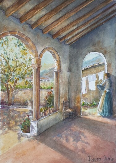 Schilderij getiteld "Naia" door Joana Bisquert, Origineel Kunstwerk, Aquarel Gemonteerd op Andere stijve panelen