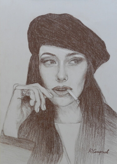 Dessin intitulée "Anita Caprioli" par Yury Smirnov, Œuvre d'art originale, Conté