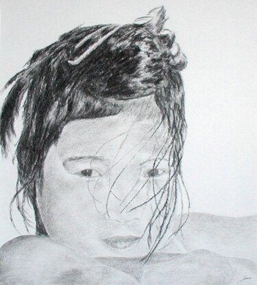 Dibujo titulada "Petite fille" por P. Le Sommer, Obra de arte original, Carbón