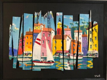 Peinture intitulée "vue sur st tropez" par Esteves Brito, Œuvre d'art originale, Acrylique Monté sur Châssis en bois