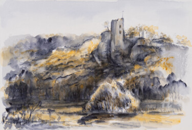 Historic castle in the middle of the magic forest Painting titled "Historic castle in…" by Adriana Mueller, Original Artwork, Watercolor