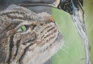 Disegno intitolato "Chat et eau" da P. Le Sommer, Opera d'arte originale, Pastello