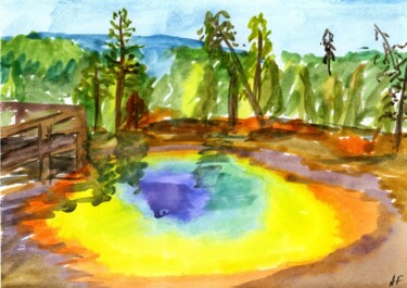 Pintura titulada "Yellowstone, Lake i…" por Anna Filippova, Obra de arte original, Acuarela