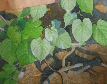 Painting titled ""Ветка липы"" by Elena Kizaeva, Original Artwork, Watercolor
