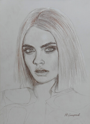 Dessin intitulée "Cara Delevingne" par Yury Smirnov, Œuvre d'art originale, Conté