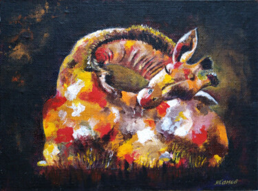 Sleeping giraffe-picture for animal lovers, gift 「Sleeping giraffe-pi…」というタイトルの絵画 Любовь Самойловаによって, オリジナルのアートワーク, アクリル その他の剛性パネルにマウント