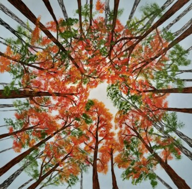 Painting titled "Autumn Forest" by Gitika Singh, Original Artwork, Acrylic