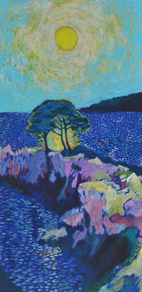 Painting titled "The Three Trees" by Tam Nightingale, Original Artwork, Acrylic Mounted on Wood Stretcher frame