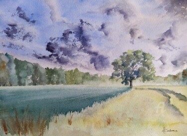 Painting titled "Corn Field" by Horacio Cobas, Original Artwork, Watercolor