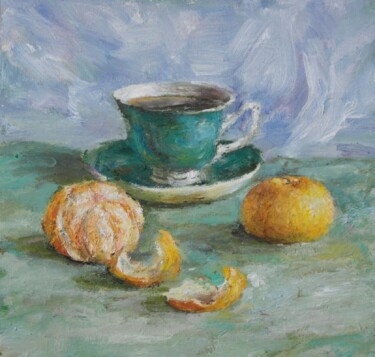 Painting titled "Натюрморт " Чай с м…" by Larisa Korznikova, Original Artwork, Oil