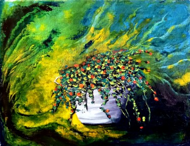 Peinture intitulée "Capucines en bassine" par Pascal Baudot, Œuvre d'art originale, Huile