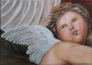 Painting titled "PLUMES D'ANGE" by Martine Soubeyrand (M'Arts), Original Artwork, Oil