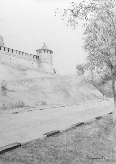 Drawing titled "Koromyslov tower" by Yury Smirnov, Original Artwork, Graphite