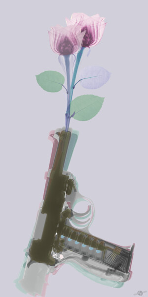 Hand Gun and Flower X-Ray 3 绘画 标题为“Hand Gun and Flower…” 由Tony Rubino, 原创艺术品, 丙烯 安装在木质担架架上