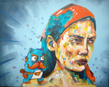 Painting titled "schtroumpf moustache" by Pascal Fairier, Original Artwork, Acrylic