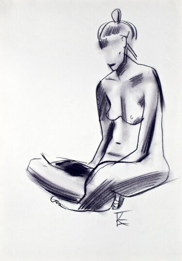 Dibujo titulada "Fille avec un livre" por Konstantin Shipov, Obra de arte original, Carbón