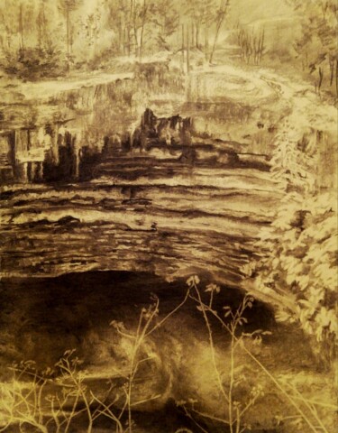 Dessin intitulée "Paysage 4" par Irina Cavat, Œuvre d'art originale, Fusain Monté sur Autre panneau rigide
