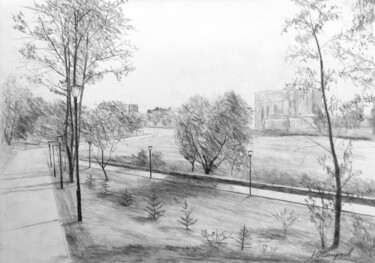 Drawing titled "Meshcherskoe lake" by Yury Smirnov, Original Artwork, Graphite
