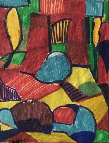 Drawing titled "Cyprès jaune au ble…" by Dominique Corti, Original Artwork, Marker