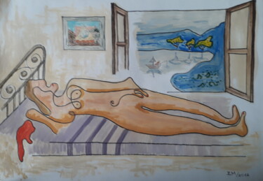 Pintura intitulada "Mulher de linha úni…" por Eduardo Machado, Obras de arte originais, Óleo Montado em Vidro