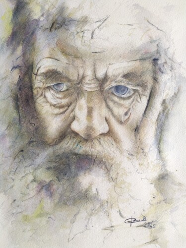 Peinture intitulée "Vieil homme barbu-01" par Philippe Ernauld, Œuvre d'art originale, Aquarelle