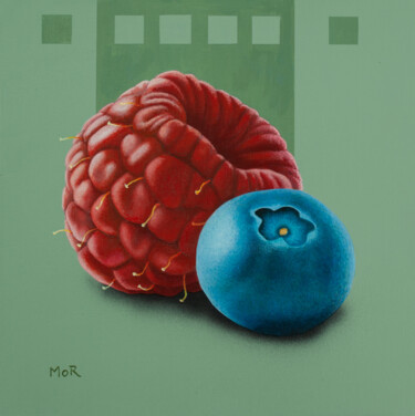 绘画 标题为“Blueberry and Raspb…” 由Dietrich Moravec, 原创艺术品, 丙烯 安装在木板上
