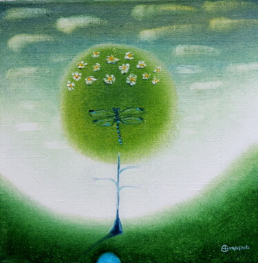 Painting titled "Стрекоза" by Oleg Sidorov, Original Artwork, Oil