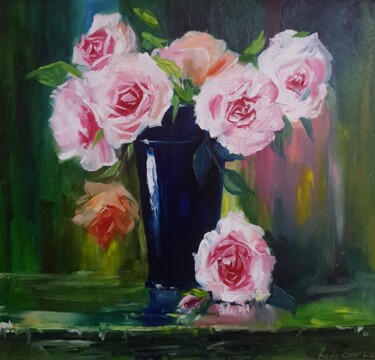 White Roses Painting Original Art Flowers Painting 绘画 标题为“White Roses Paintin…” 由Rada Gor, 原创艺术品, 油