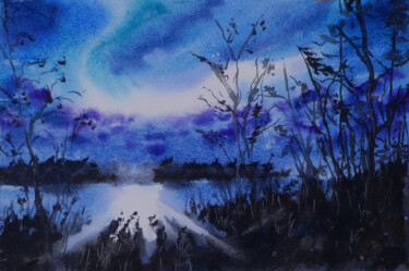 landscape of the Brenne countryside, Indre, French 3c Peinture intitulée "landscape of the Br…" par Jean-Marc Quilichini, Œuvre d'art originale, Aquarelle