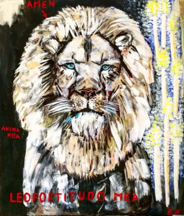 绘画 标题为“Leo fortitudo mea” 由Enrica Badas, 原创艺术品, 丙烯 安装在木质担架架上