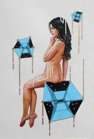 Painting titled "Urania" by Oleg Kaznacheiev, Original Artwork, Watercolor