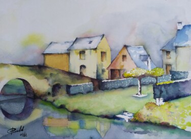 Peinture intitulée "Le pont du Léhon" par Philippe Ernauld, Œuvre d'art originale, Aquarelle