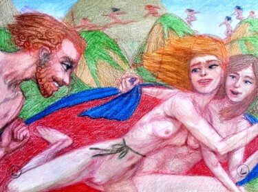 The End of Women's Olympics, Ancient World 图画 标题为“The End of Women's…” 由Edwin Loftus, 原创艺术品, 粉彩 安装在其他刚性面板上