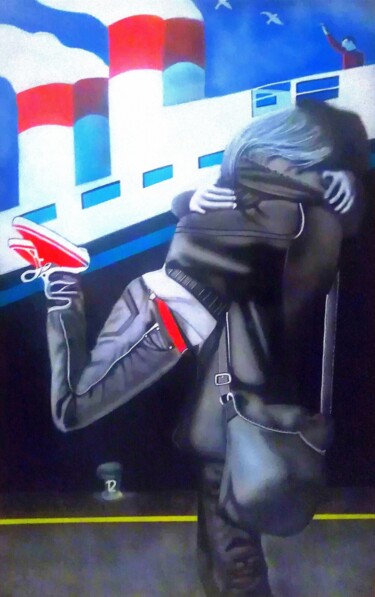 Schilderij getiteld "Retrouvrailles" door Aéro, Origineel Kunstwerk, Acryl Gemonteerd op Frame voor houten brancard