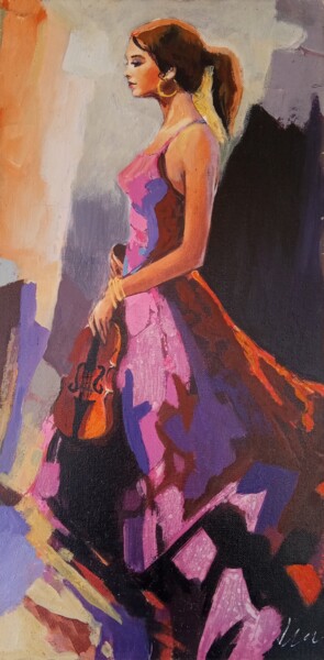 Woman with a violin acrylic painting on canvas 绘画 标题为“Woman with a violin…” 由Filip Petrovic, 原创艺术品, 丙烯
