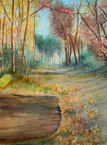 제목이 "chemin forestier"인 미술작품 Stephane Louveau로, 원작, 수채화