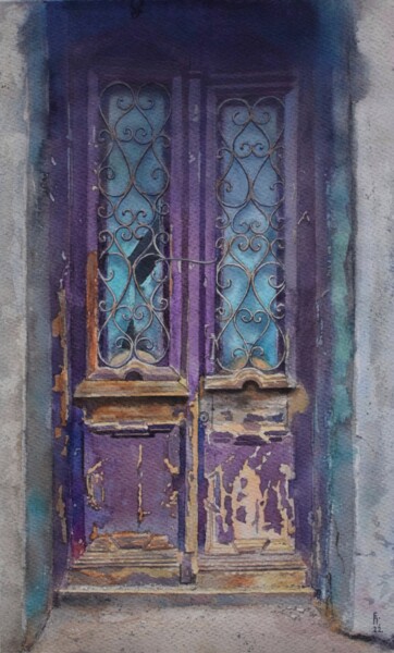 Old door in Georgia 1 Peinture intitulée "Old door in Georgia…" par Eugene Panov, Œuvre d'art originale, Aquarelle