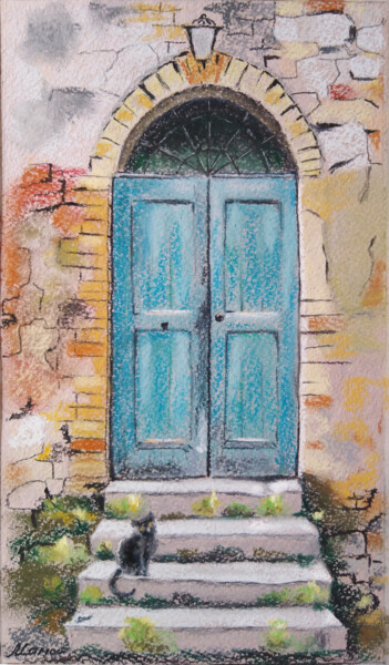 Antique turquoise door Schilderij getiteld "Antique turquoise d…" door Liubov Samoilova, Origineel Kunstwerk, Pastel